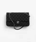 CHANEL / CLASSIC HANDBAG Wool Tweed & Silver-Tone Metal Black