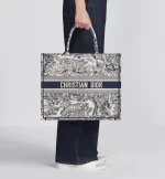 DIOR / LARGE DIOR BOOK TOTE Beige and Blue Macrocannage Embroidery (42 x 35 x 18.5 cm) - 图片 2