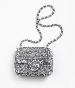 CHANEL / MINI FLAP BAG Embroidered Satin, Sequins, Glass Pearls & Ruthenium-Finish Metal Ref.  AS4269 B13685 NQ843 Silver