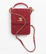 CHANEL / MINI FLAP BAG WITH TOP HANDLE Wool Tweed, Lambski & Gold-Tone Metal Red, Purple & Black Ref.  AS4285 B13746 N7491