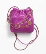 CHANEL / CHANEL 22 MINI HANDBAG Shiny Calfskin & Gold-Tone Metal Purple Ref.  AS3980 B08037 NQ338