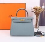 Hermès Kelly ???????????????? Calf Gold hardware Linen blue size: ????????????????/ ????????????????