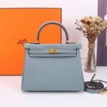 Hermès Kelly ???????????????? Calf Gold hardware Linen blue size: ????????????????/ ????????????????