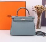 Hermès Kelly ???????????????? Calf Sliver hardware Linen blue size: ????????????????/ ????????????????