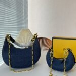 FENDI half moon bag Underarm bag jeans with chain strap Size: 28*16 cm/19*10cm