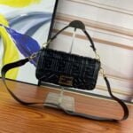 FENDI BAGUETTE Embossed design Black Handbag F0191 Size: 26x5x15cm