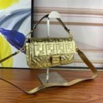 FENDI BAGUETTE Embossed design Gold Handbag F0191 Size: 26x5x15cm