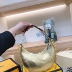 FENDI Patent leather half moon bag Sliver and gold with chain strap Size: 34*16cm