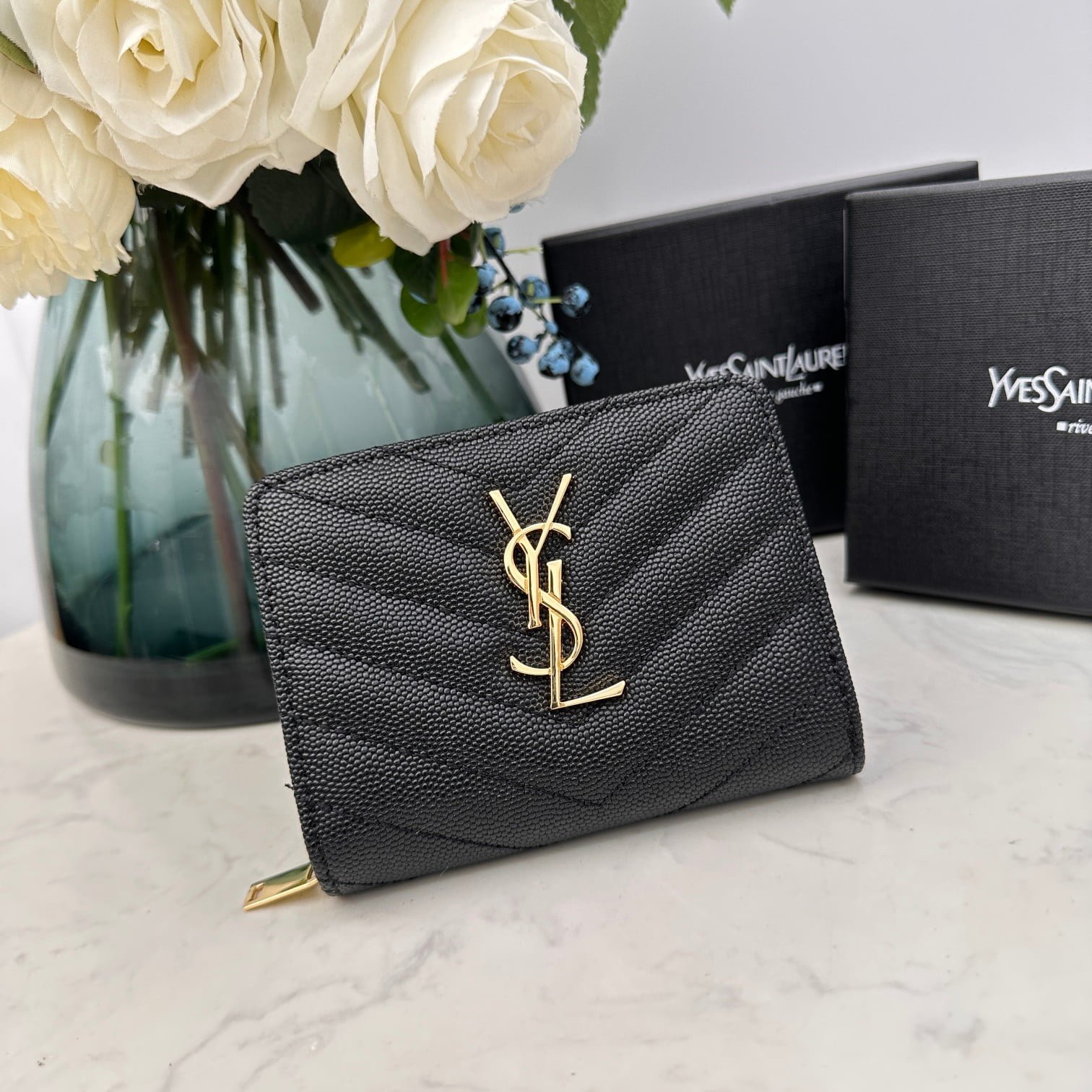 a1680702693810_1588 YSL Kat caviar Short round zip wallet 1890 black size: 12*10*3CM - 图片 1