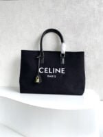 CELINE horizontal printed canvas and calfskin handbag Black Size: 44*32*16cm
