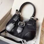 Prada Nylon and leather splice Underarm bag black 1BA381 size: 22.5cm
