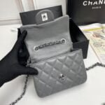 Chanel cf Square Fat 1115 sheepskin leather grey size: 18*14*7cm - 图片 9