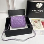 Chanel cf Square Fat 1115 sheepskin leather purple size: 18*14*7cm - 图片 7