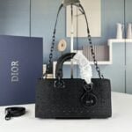 Dior satin diamond-encrusted Princess Diana bag black 2320 size: 26*13*6cm