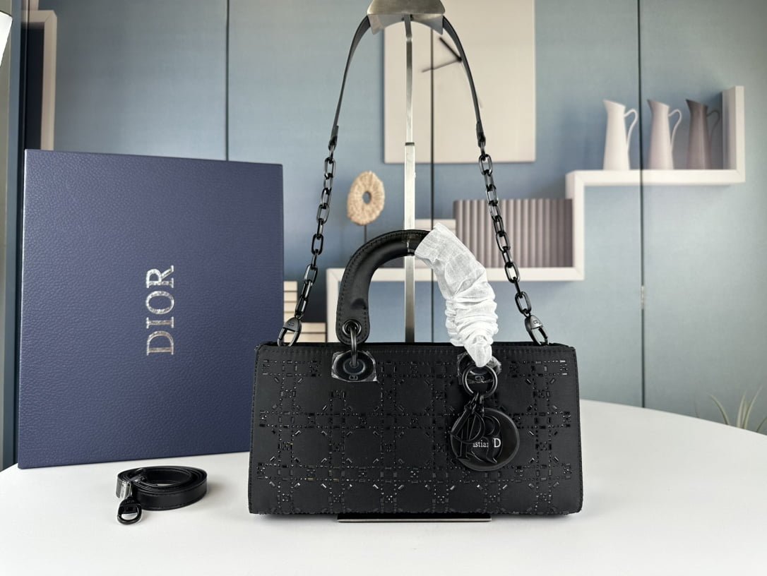 i1684592593_9074_0 Dior satin diamond-encrusted Princess Diana bag black 2320 size: 26*13*6cm - 图片 1
