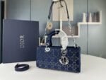 Dior satin diamond-encrusted Princess Diana bag blue 2320 size: 26*13*6cm - 图片 5
