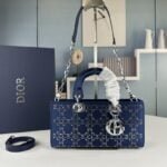 Dior satin diamond-encrusted Princess Diana bag blue 2320 size: 26*13*6cm
