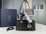 Dior satin diamond-encrusted Princess Diana bag black with white 2320 size: 26*13*6cm