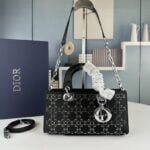 Dior satin diamond-encrusted Princess Diana bag black with white 2320 size: 26*13*6cm