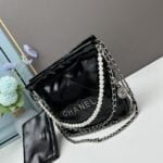 CHANEL Pearl garbage bag black with sliver hardware size: 23*28*22*7cm - 图片 5