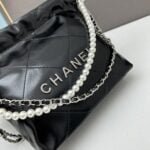 CHANEL Pearl garbage bag black with sliver hardware size: 23*28*22*7cm - 图片 2