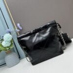 CHANEL Pearl garbage bag black with sliver hardware size: 23*28*22*7cm - 图片 7