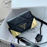 Prada Belgian calfskin shoulder bag black 1BD048 size: 20*14*8CM