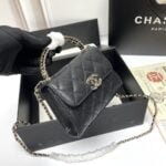 Chanel Black Horse Kelly Lichee cowhide long handle bag 9100 black size:19*10*4.5cm - 图片 2