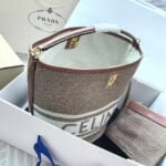 CELINE Mini jacquard stripe fabric cow leather bucket bag with little wallet Size:23*25*23CM - 图片 4