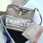 CELINE Mini jacquard stripe fabric cow leather bucket bag with little wallet Size:23*25*23CM - 图片 6
