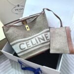 CELINE Mini jacquard stripe fabric cow leather bucket bag with little wallet Size:23*25*23CM