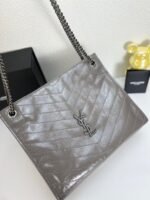 YSL NIKI Wrinkled retro oil wax skin Shoulder and backbody tote bag grey 577999 size: 33*27*11.5 cm - 图片 3