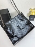 YSL NIKI Wrinkled retro oil wax skin Shoulder and backbody tote bag black 577999 size: 33*27*11.5 cm - 图片 3