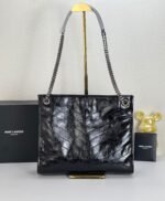 YSL NIKI Wrinkled retro oil wax skin Shoulder and backbody tote bag black 577999 size: 33*27*11.5 cm - 图片 4