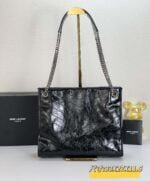 YSL NIKI Wrinkled retro oil wax skin Shoulder and backbody tote bag black 577999 size: 33*27*11.5 cm