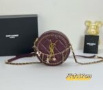 YSL round bun bag with chain strap Wine red size: 17cm