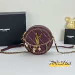 YSL round bun bag with chain strap Wine red size: 17cm