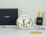YSL round bun bag with chain strap white size: 17cm
