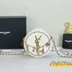 YSL round bun bag with chain strap white size: 17cm