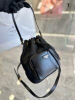 Prada  Nylon waterproof drawstring bucket bag size: 19*12*22cm