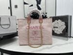 Chanel canvas tote bag Pink light gold size: 38cm
