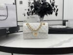 Chanel classic flap caviar leather crossbody bag with gold hardware white