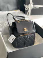 Chanel Classic backpack Black ball pattern series size: 24x21x16cm
